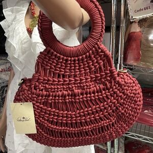 Patricia Nash Handwoven Knot Pisticci Bag in Rosewood NEW